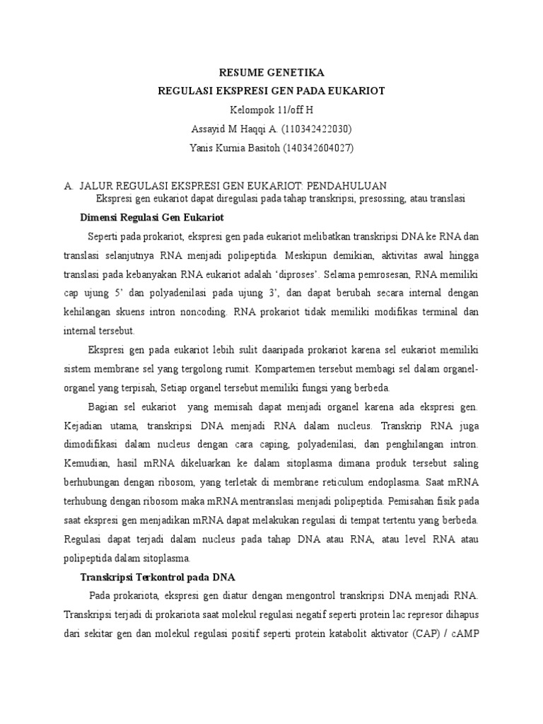 Regulasi Ekspresi Gen Eukariot | PDF