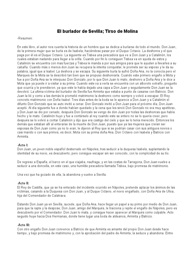 El Burlador de Sevilla Resumen PDF