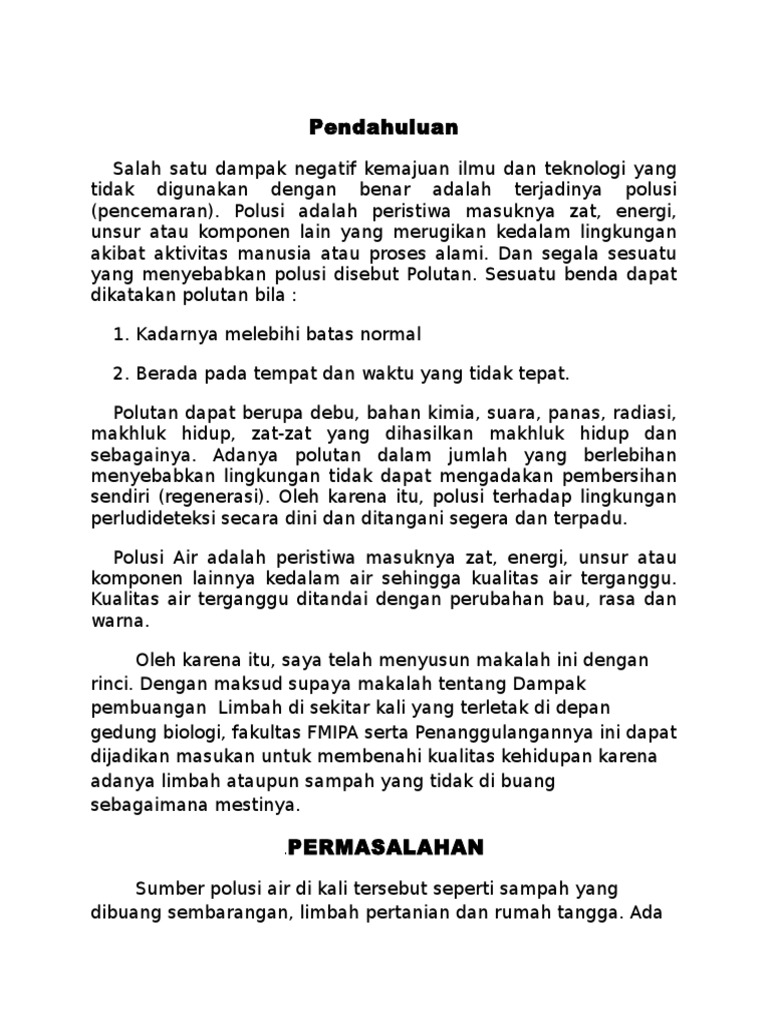 Sesuatu Yang Menyebabkan Terjadinya Polusi Disebut