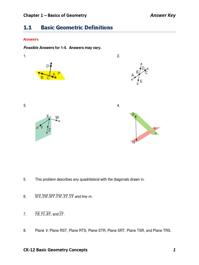 1 Ms Answer Key Ck 12 Basic Geometry Concepts Revised Rectangle Triangle