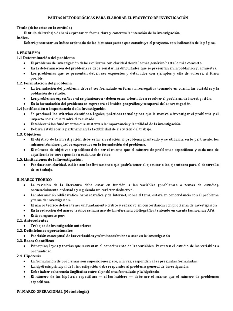 Pautas Metodológicas para Elaborar El Proyecto de Investigación | PDF ...
