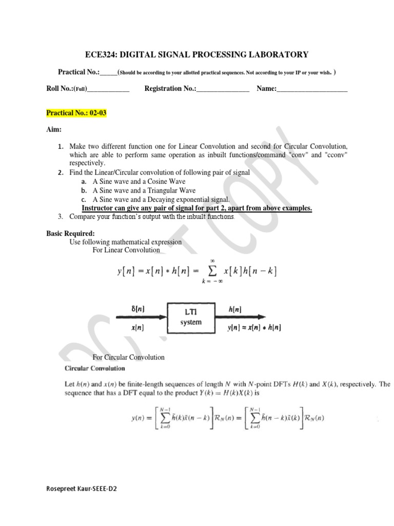 Ece324 Digital Signal Processing Laboratory PDF Convolution Sine