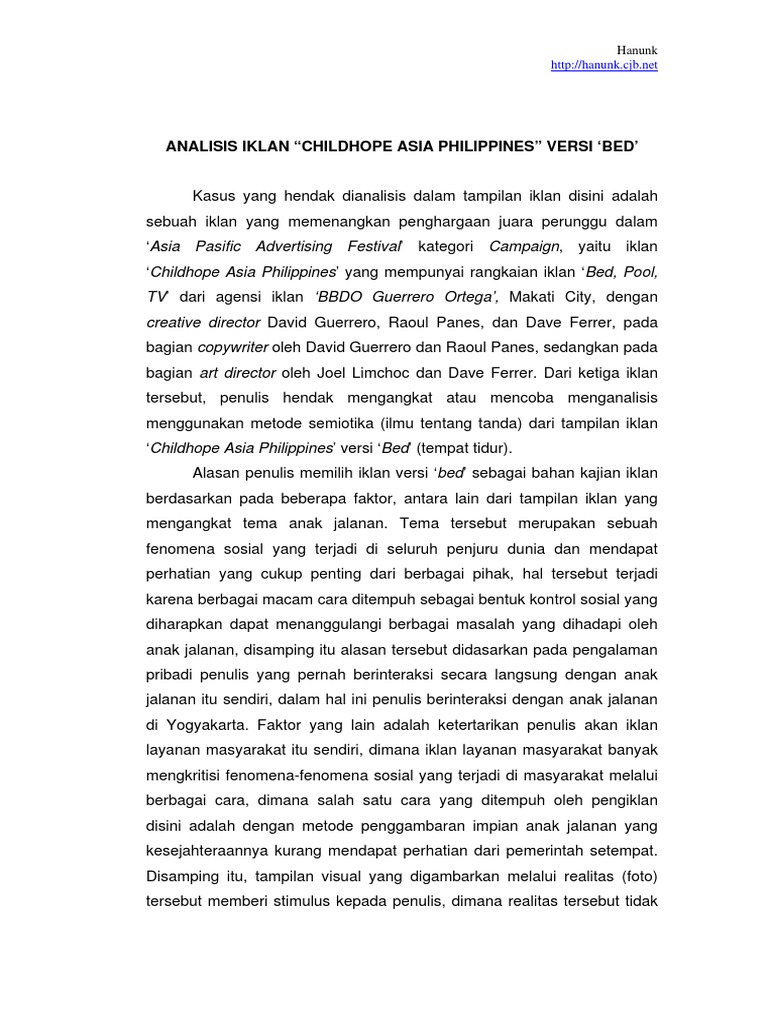 Analisis Iklan Childhope: Anak Jalanan | PDF