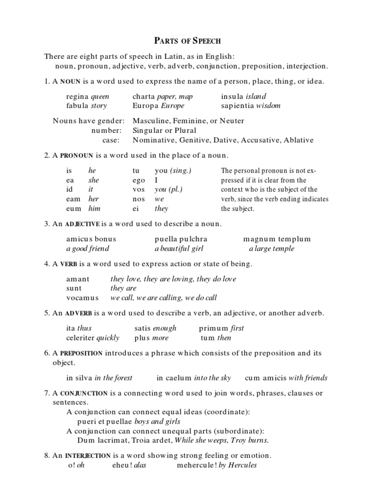 8 Parts of Speech in Latin as English | Grammatical Gender | Noun
