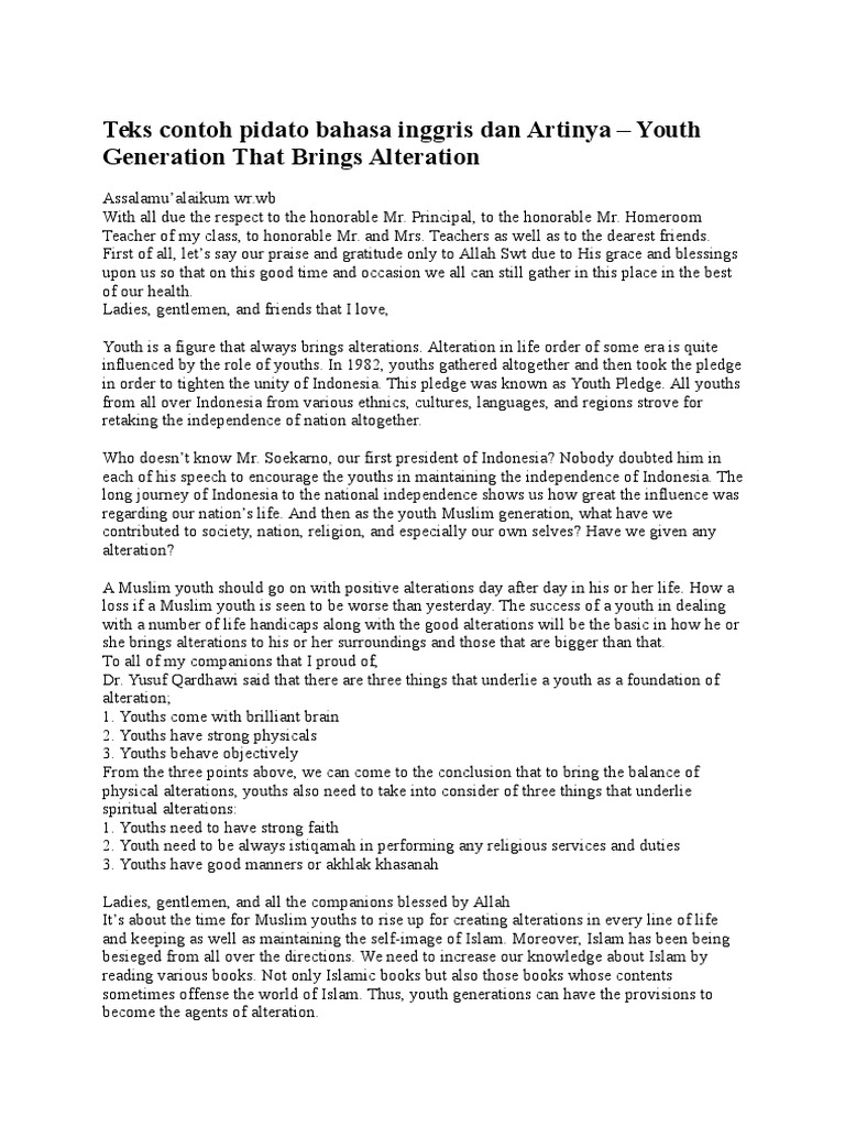 Teks Pidato Bahasa Inggris Dan Terjemahannya Kumpulan Referensi Teks Pidato