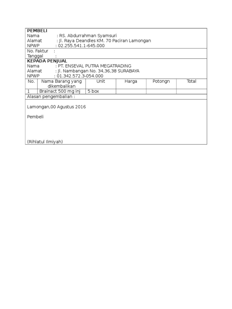 Surat Retur Barang