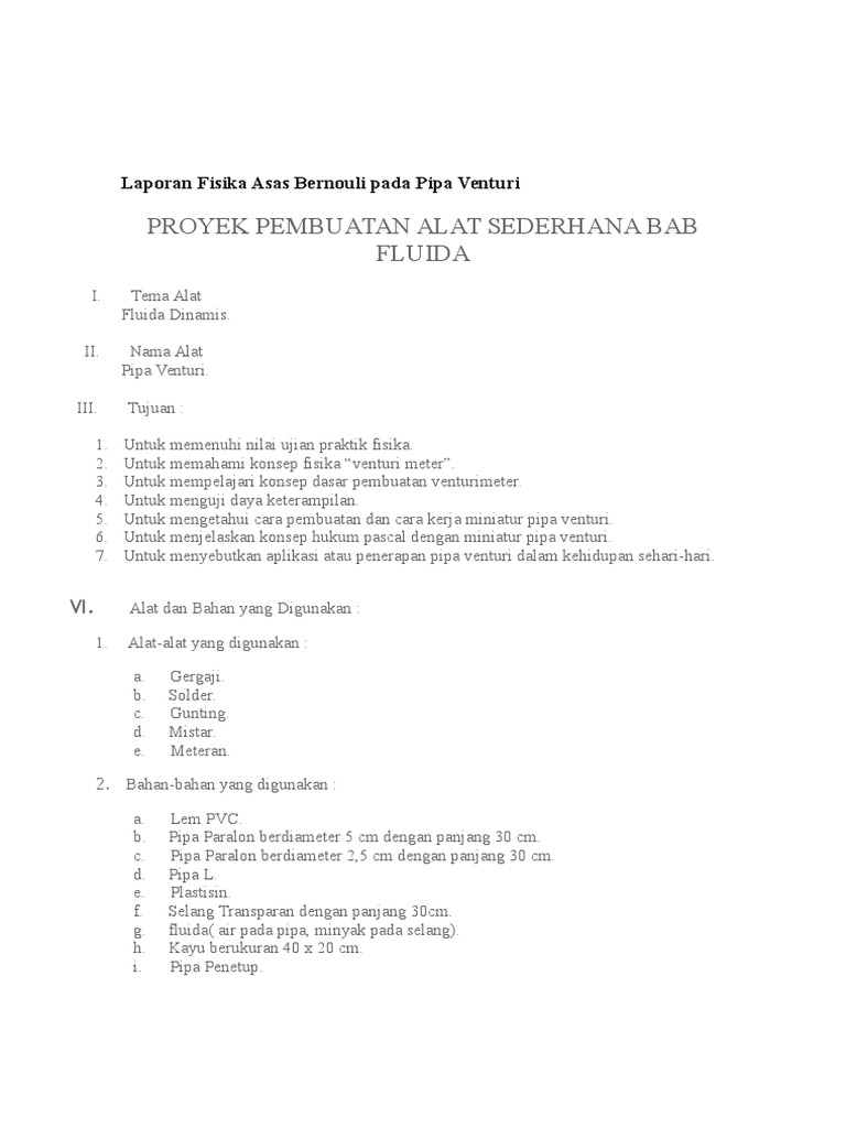 Laporan Fisika Asas Bernouli Pada Pipa Venturi
