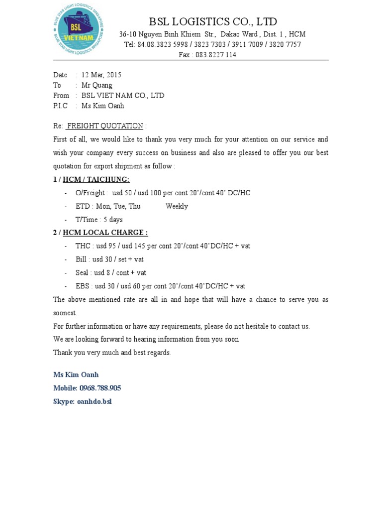 Freight Quotation Document