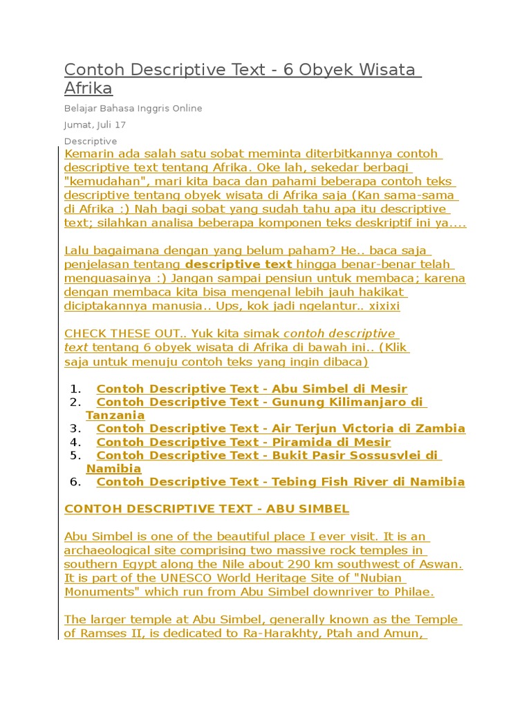 Contoh Descriptive Text 6 Obyek Wisata