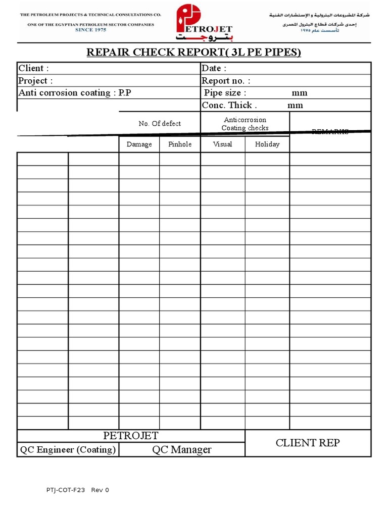 Repair Check Report for 3L PE Pipes | PDF