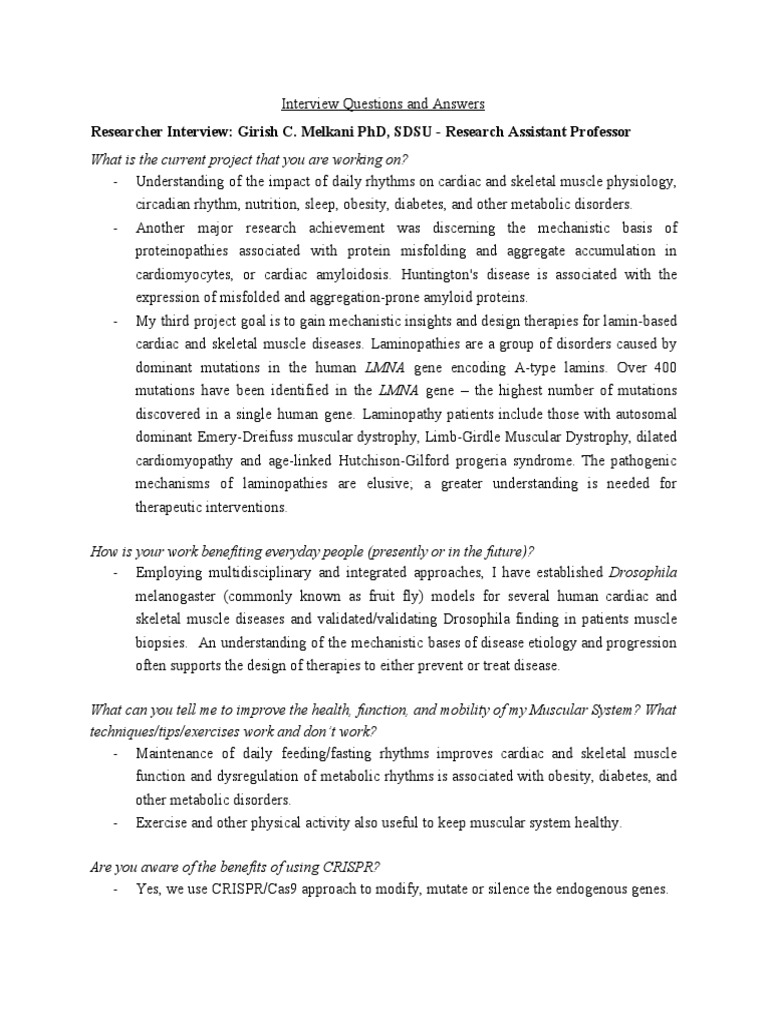 Researcher Interview | PDF | Medicine | Medical Specialties
