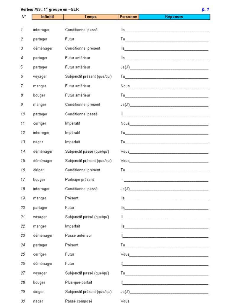 Verbes en -GER : Conjugaisons et Exercices | PDF | Conjugaison | Grammaire