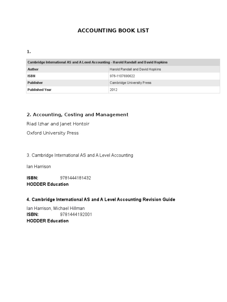 Accounting Book List PDF