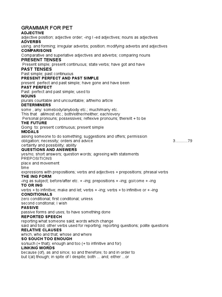 Grammar For Pet | PDF