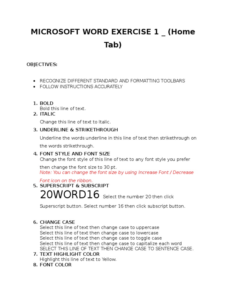 Microsoft Word Exercise 1 | Letter Case | Typefaces