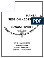 Mansa SESSION - 2015-16 (Swasthvrit) : Name:-Rajnish Garg ROLL NO:-60504 CLASS:-D-Pharmacy Subject: - Swasthvrit