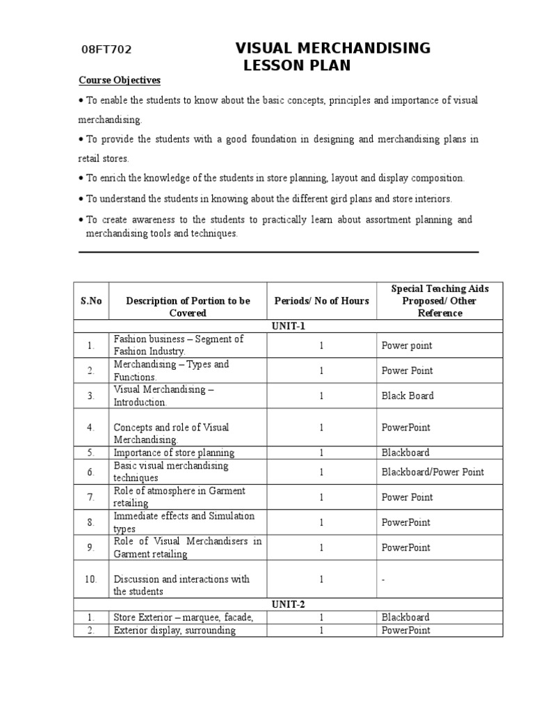 Visual Merchandising Lesson Plan Download Free PDF Microsoft Power