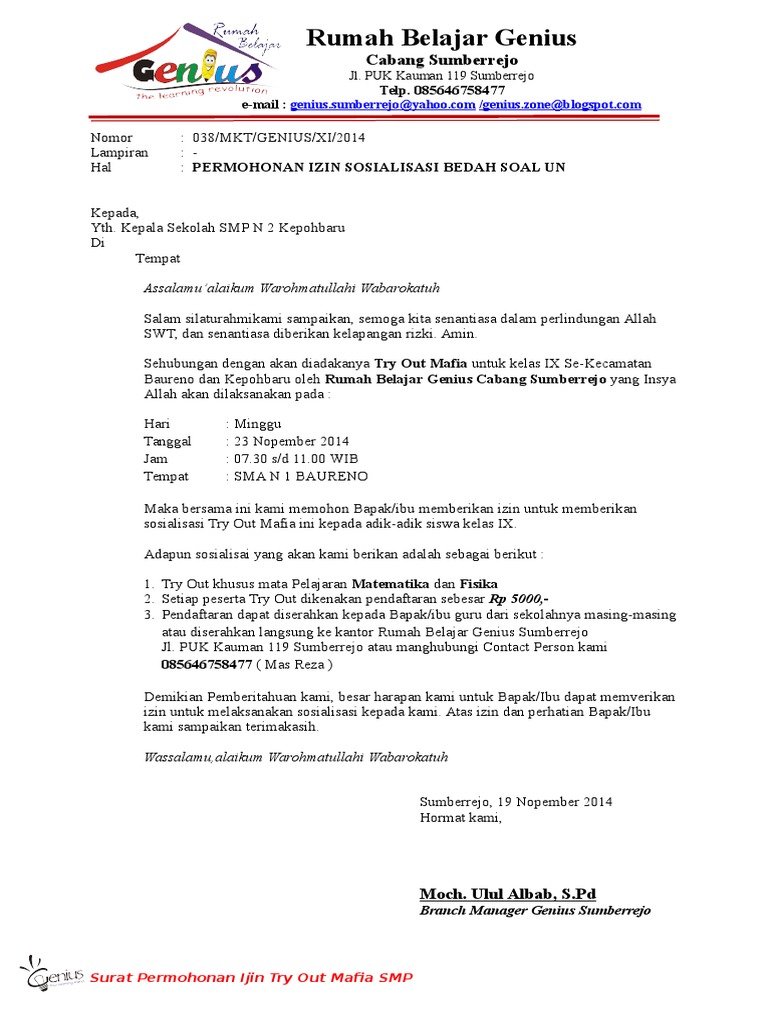 Surat Sosialisasi Tryout Mafia Pdf