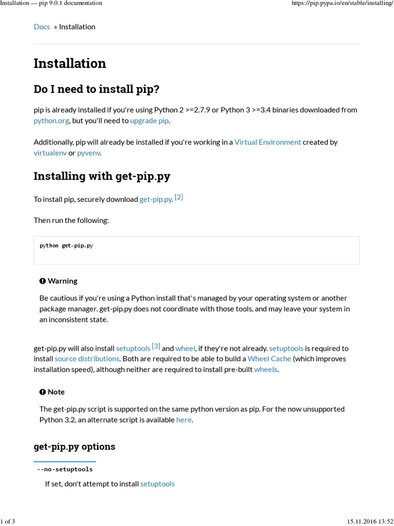 Installation Pip 9 0 1 Documentation Pdf Python Programming