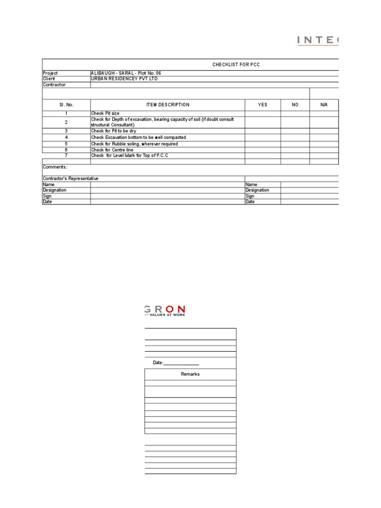 PCC Construction Checklist | PDF | Technology & Engineering