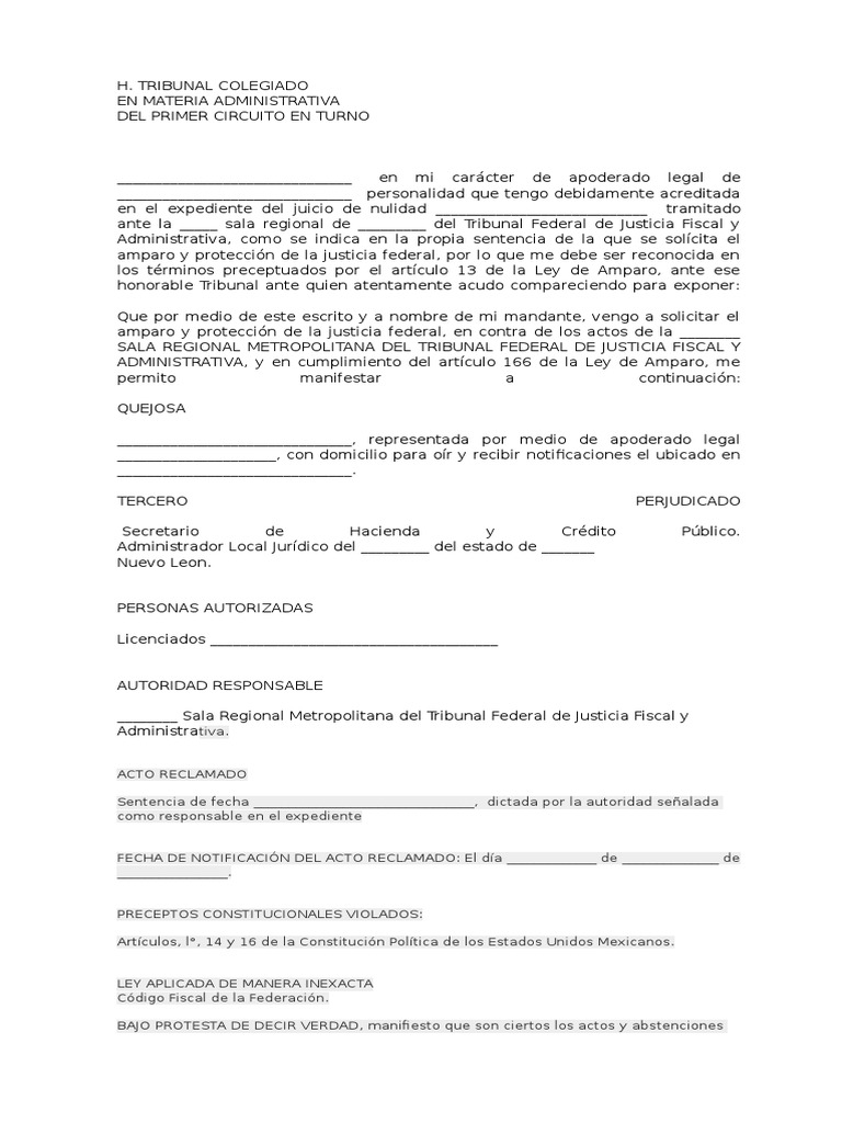 Demanda de Amparo Directo | PDF | Demanda judicial | Ley estatutaria