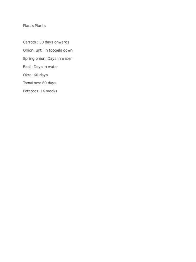 Growing Timeline for Common Vegetables | PDF