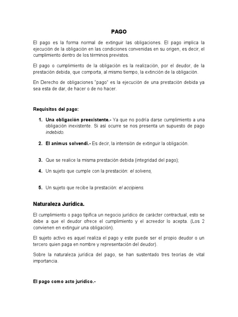 Derecho de Obligaciones EL PAGO | PDF | Pagos | Subrogación
