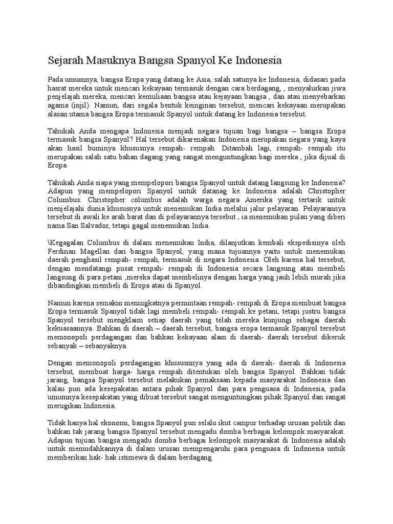 Makalah Sejarah Kedatangan Bangsa Spanyol Ke Indonesia - Seputar Sejarah