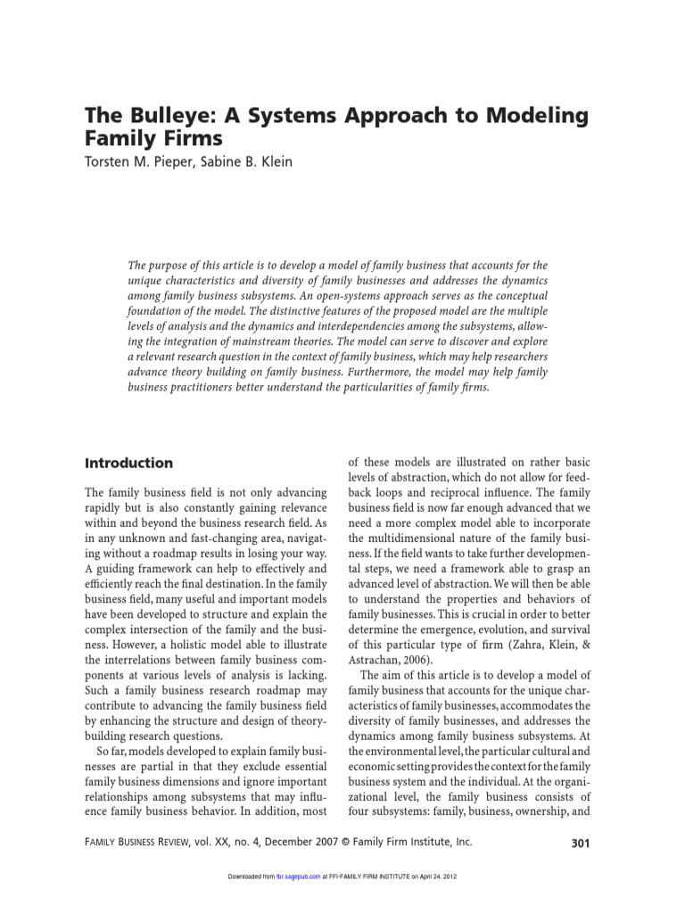 A System Approach To Modeling Family Firms PDF System Reductionism