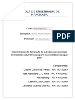 Determinação Da Densidade de Substâncias e Precisão de Materiais Volumétricos a Partir Da Densidade Da Água Pura