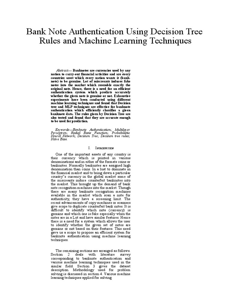 Banknote Authentication via Machine Learning | PDF | Applied ...