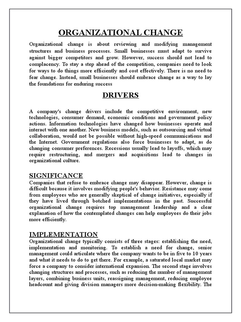 Organizational Change Is About Reviewing and Modifying Management