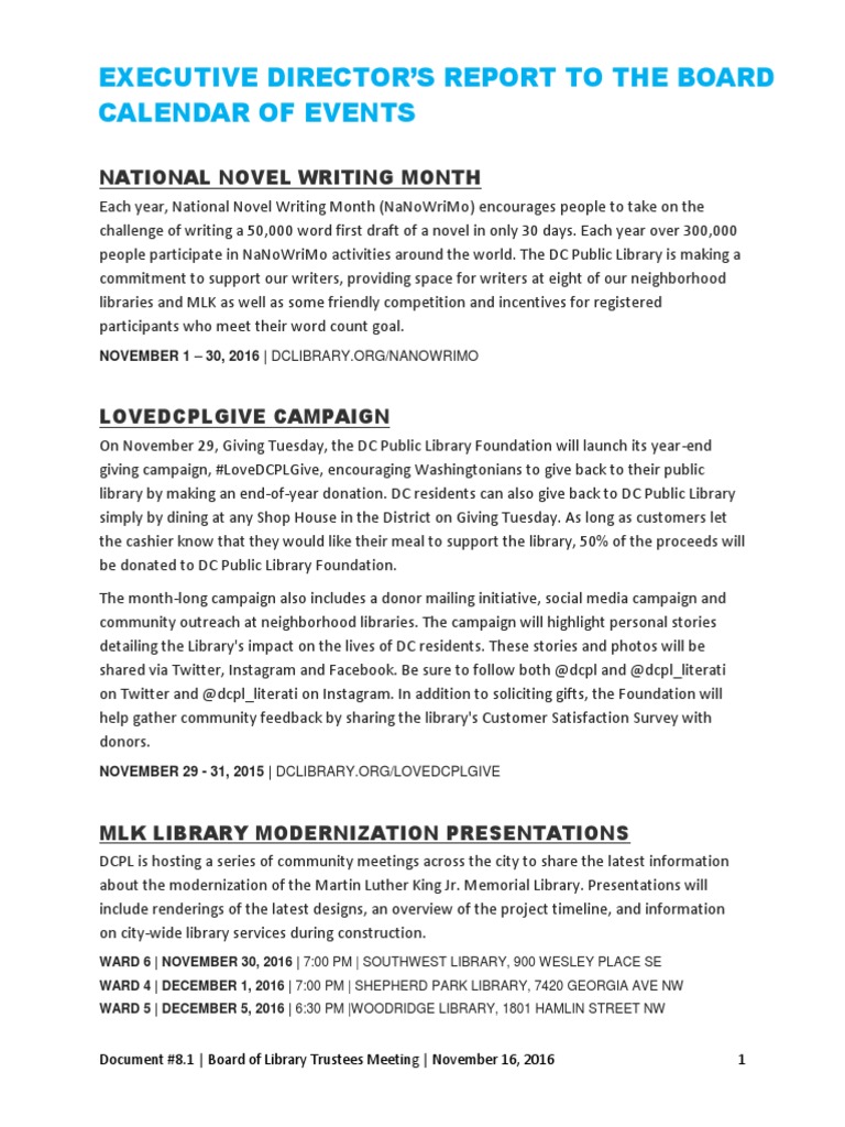DC Public Library Events November 2016 | PDF | Martin Luther King Jr ...