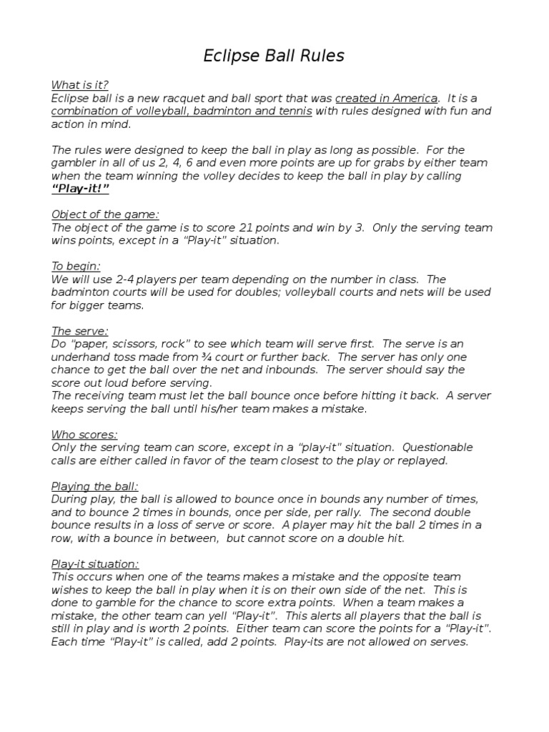 Eclipse Ball Rules PDF Volleyball Ball Games