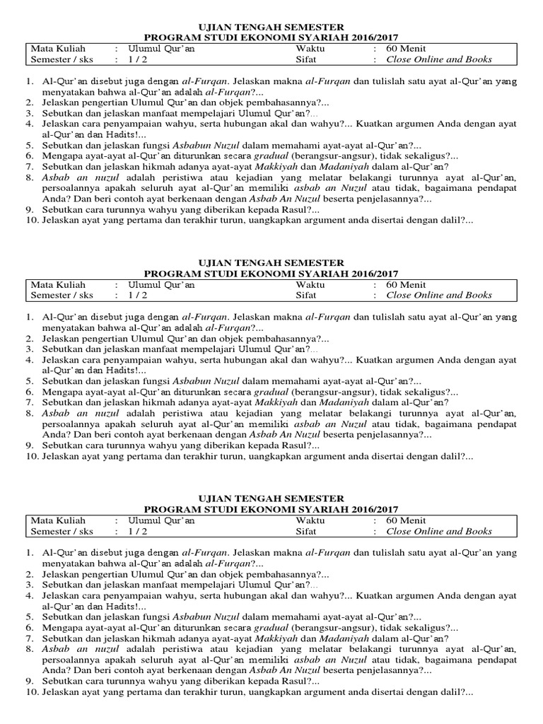 Ujian Tengah Semester Ulumul Quran