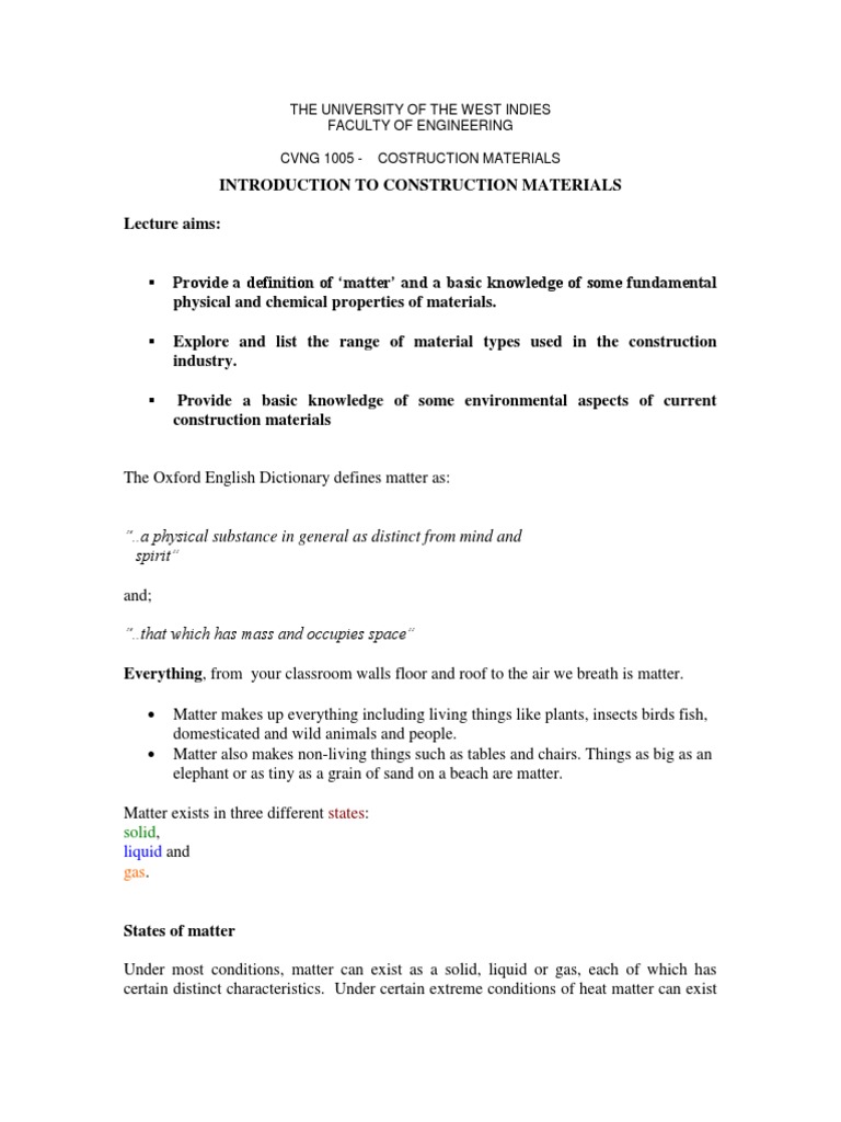 Introduction to Construction Materials | PDF | Matter | Chemical Compounds