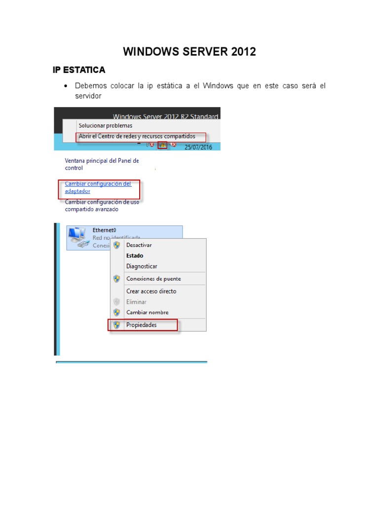 Configuración de Windows Server 2012 | PDF | Dirección IP | sistema de ...