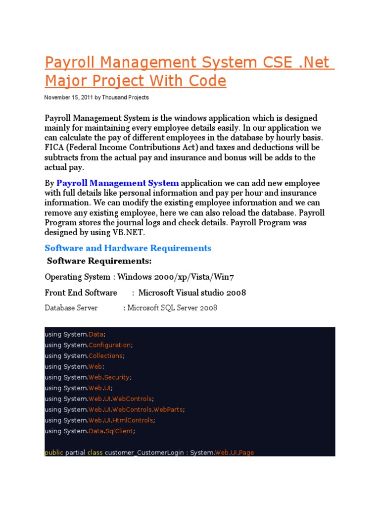 Payroll System Project in VB.NET | PDF | Finance & Money Management