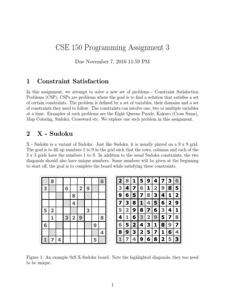 X-Sudoku CSP Programming Assignment | PDF | Computer Programming ...