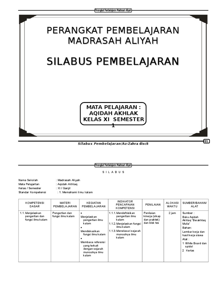 Silabus Aqidah Akhlak Ma Kelas Xi 1 2