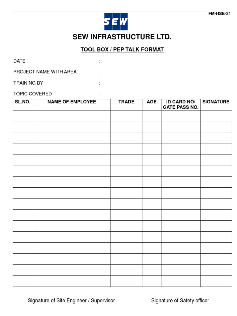 FM HSE 21 Safety Tool Box Talk PDF