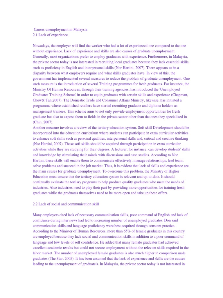 Causes of Graduate Unemployment in Malaysia | PDF | Employment ...