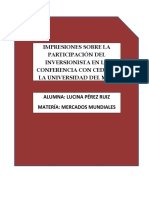 Impresiones Sobre La Participación Del Inversionista en La Conferencia Con Cede en La Universidad Del Mar