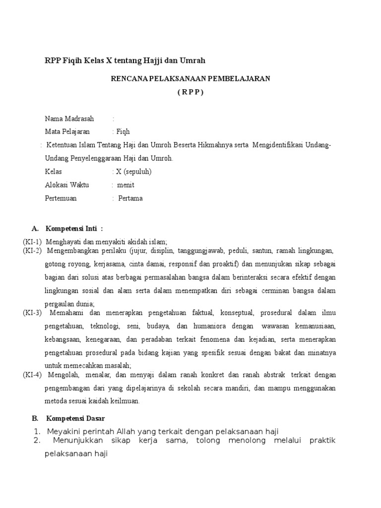 Rpp Haji Dan Umroh Kurikulum 2013 eGuru