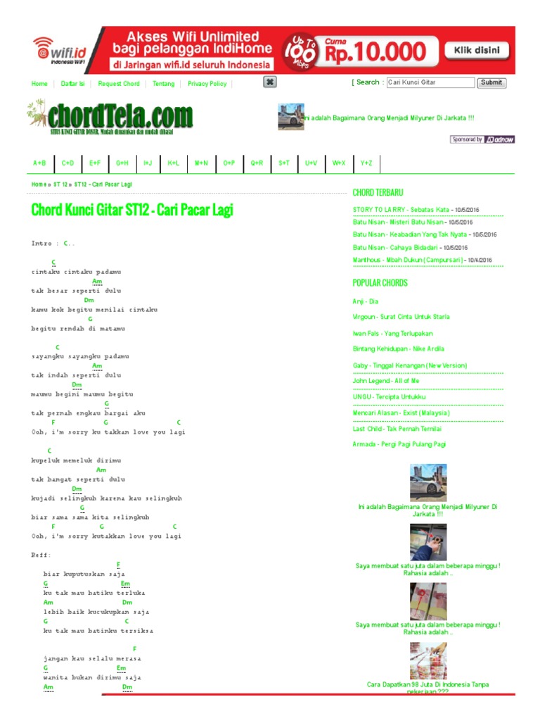 Kunci Gitar St12 Cari Pacar Lagi Chord Dasar Kunci Gitar Lirik Lagu C Chordtela