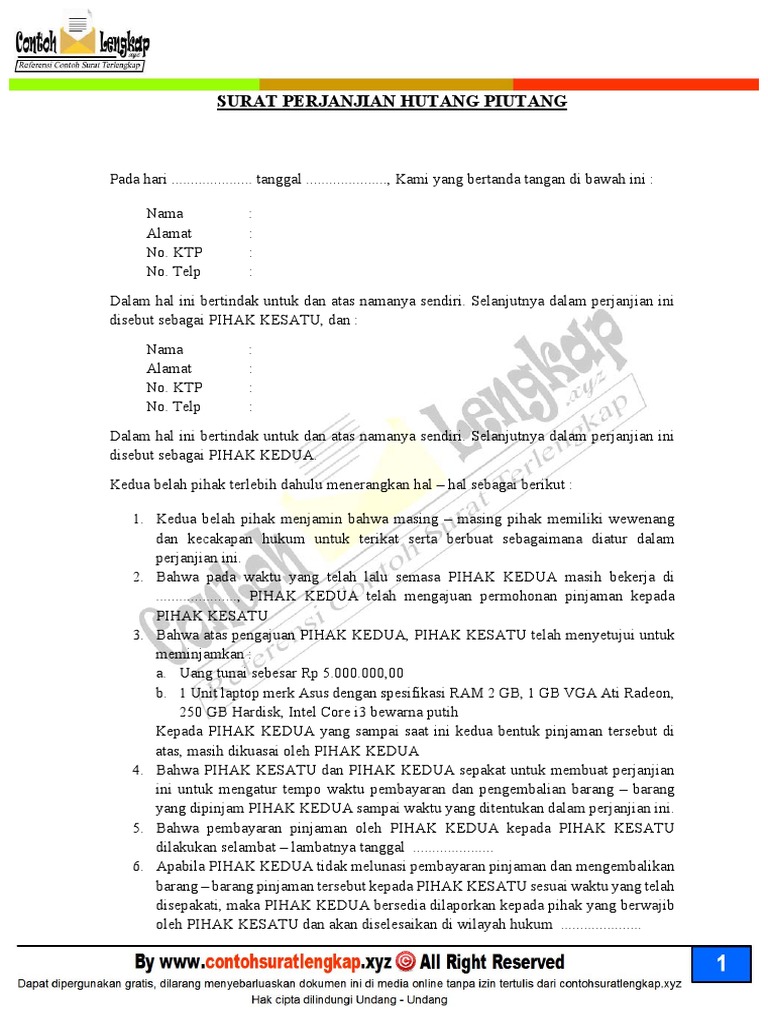 Contoh Surat Pernyataan Hutang Detil Gambar Online