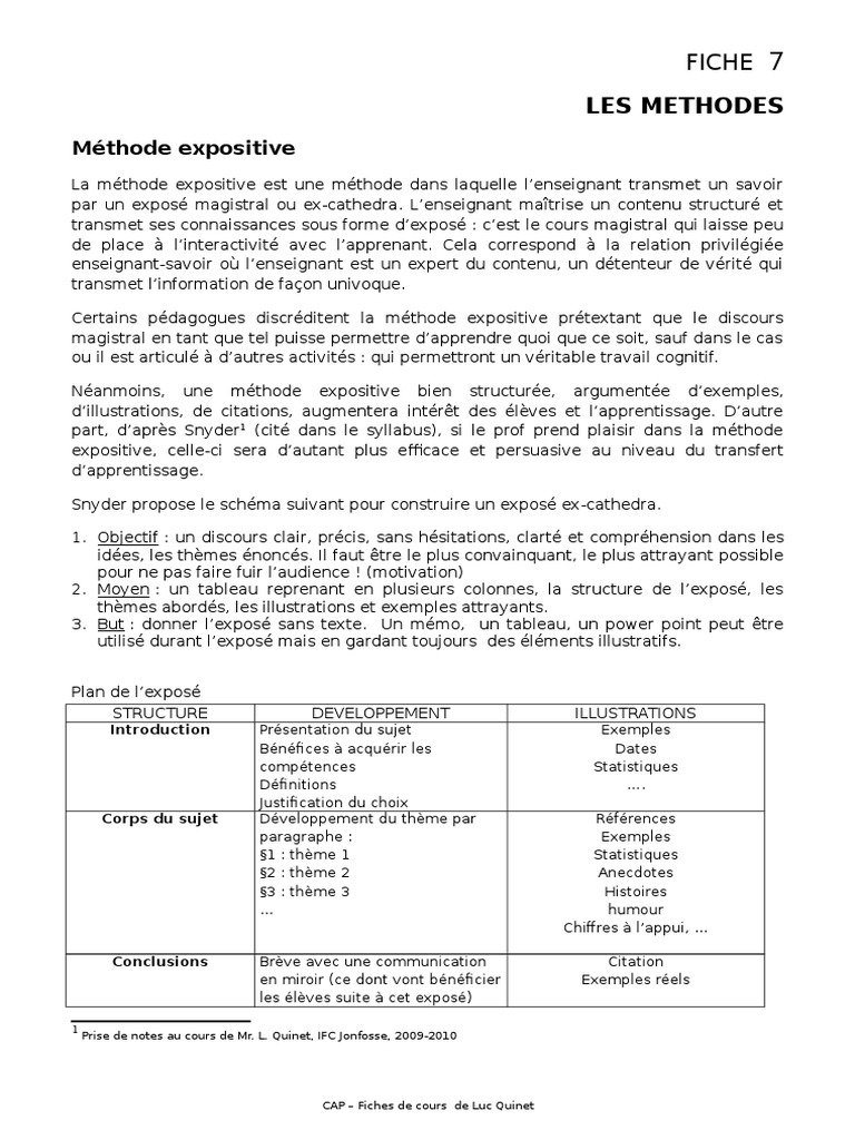 Définition de la méthode expositive | PDF | Pédagogie | Apprentissage