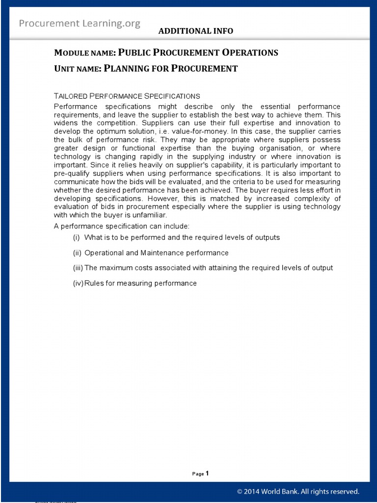 Tailored Performance Specifications in Procurement | PDF | Business