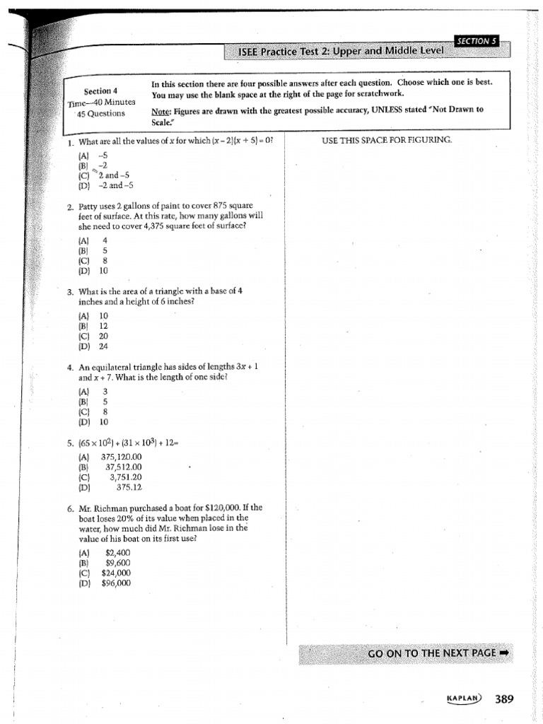 Kaplan ISEE Upper and Middle Level Practice Test 2 Section 4 | PDF