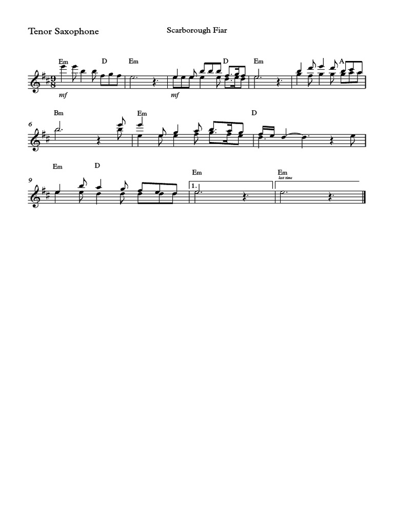 Scarborough Fair Tenor Saxophone High PDF